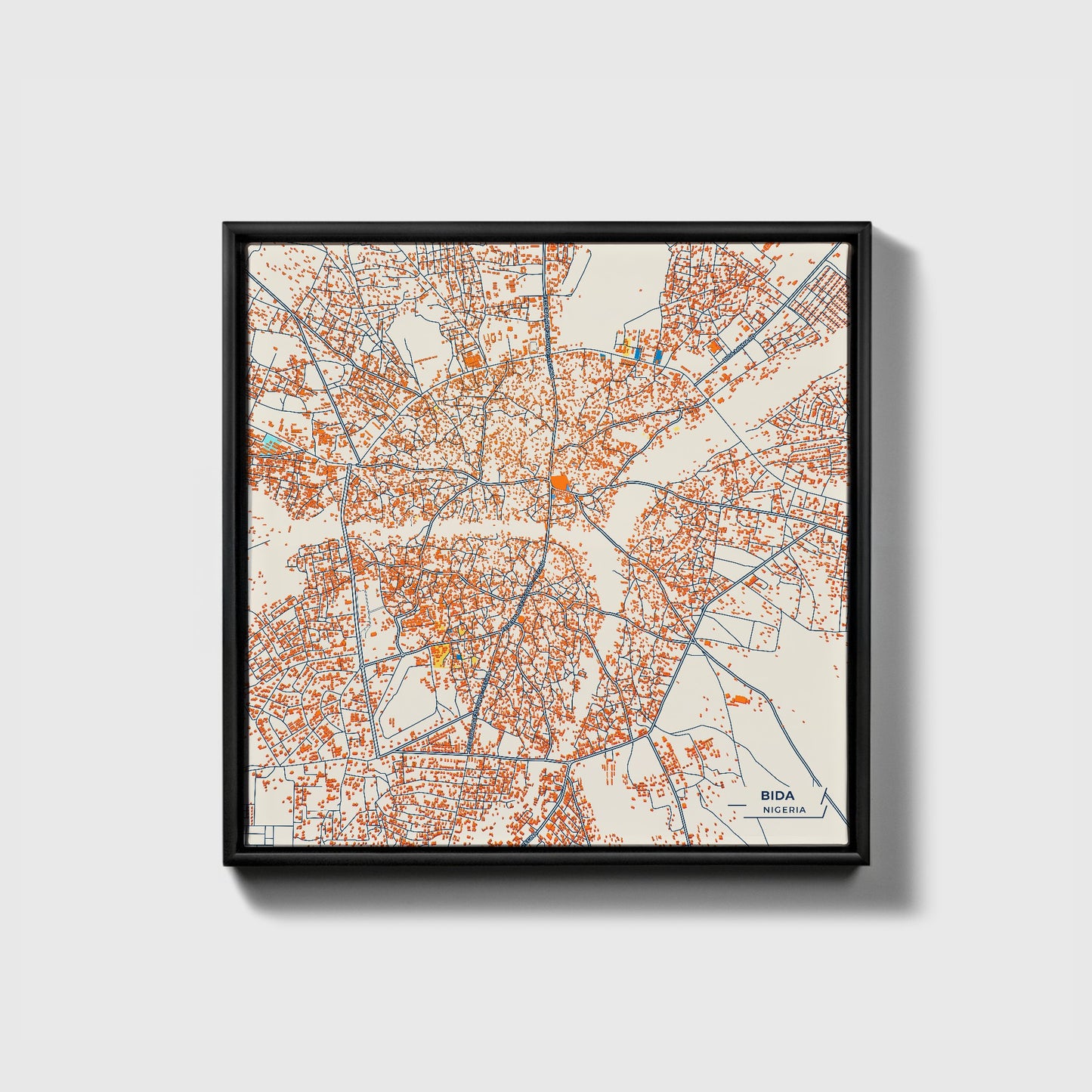 Bida Nigeria Colorful City Map Canvas Print • Black Framed