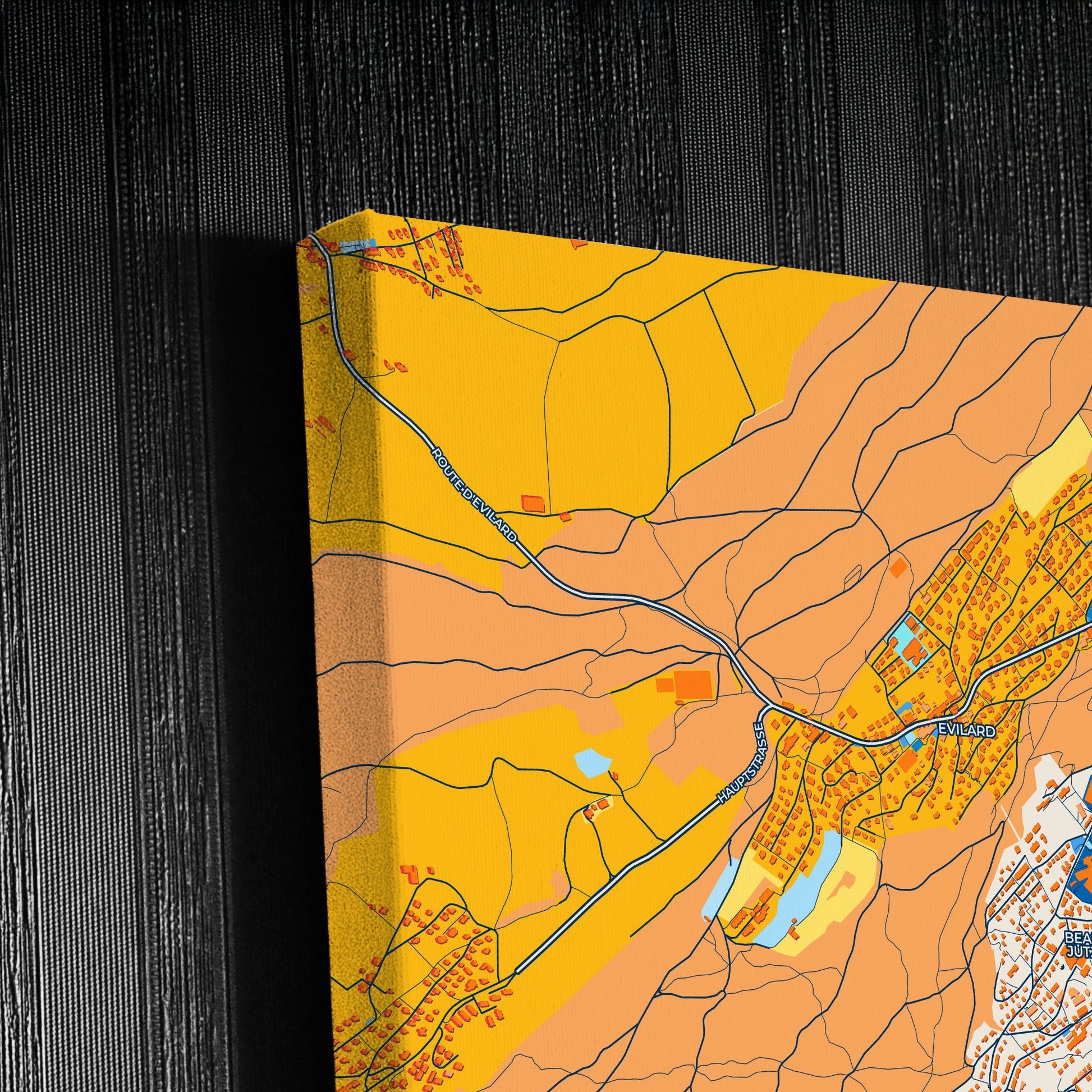 Biel/Bienne Switzerland Colorful City Map Canvas Print Detail
