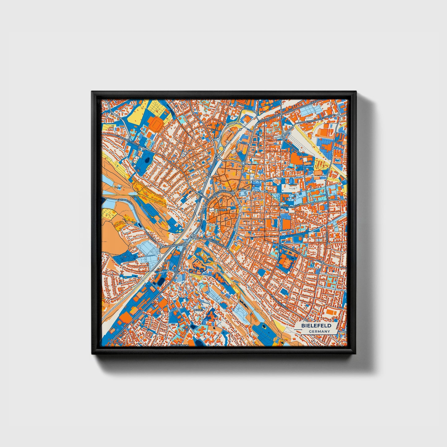 Bielefeld Germany Colorful City Map Canvas Print • Black Framed