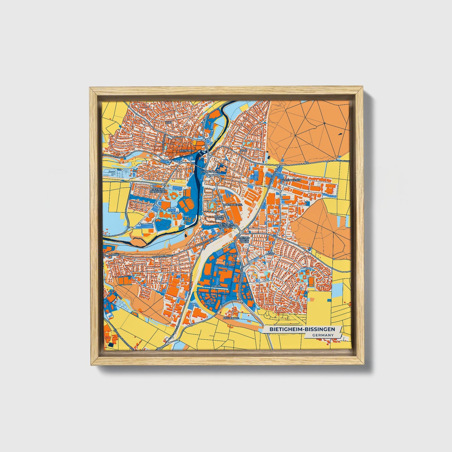 Bietigheim-Bissingen Germany Colorful City Map Canvas Print • Natural Wooden Framed
