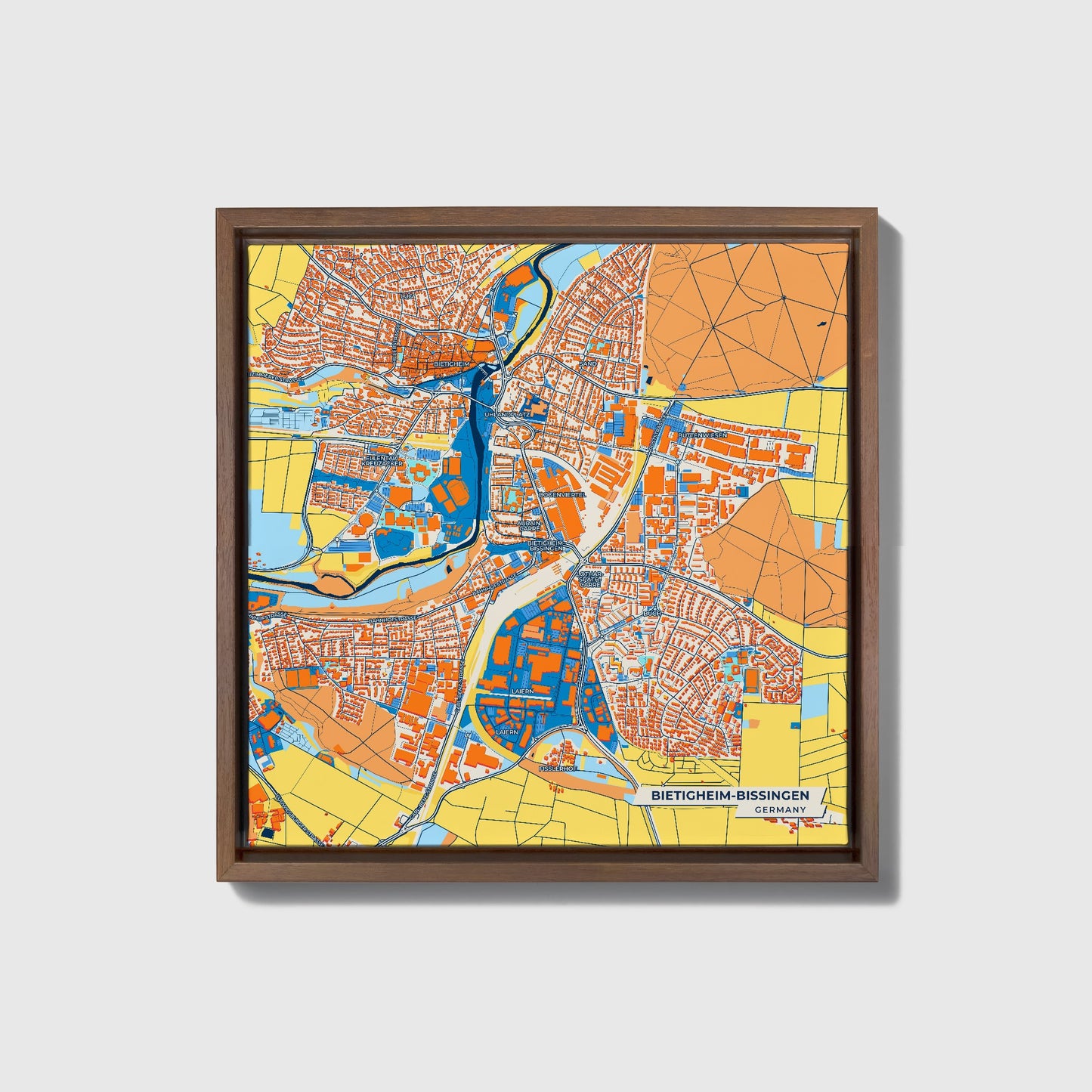 Bietigheim-Bissingen Germany Colorful City Map Canvas Print • Dark Wooden Framed