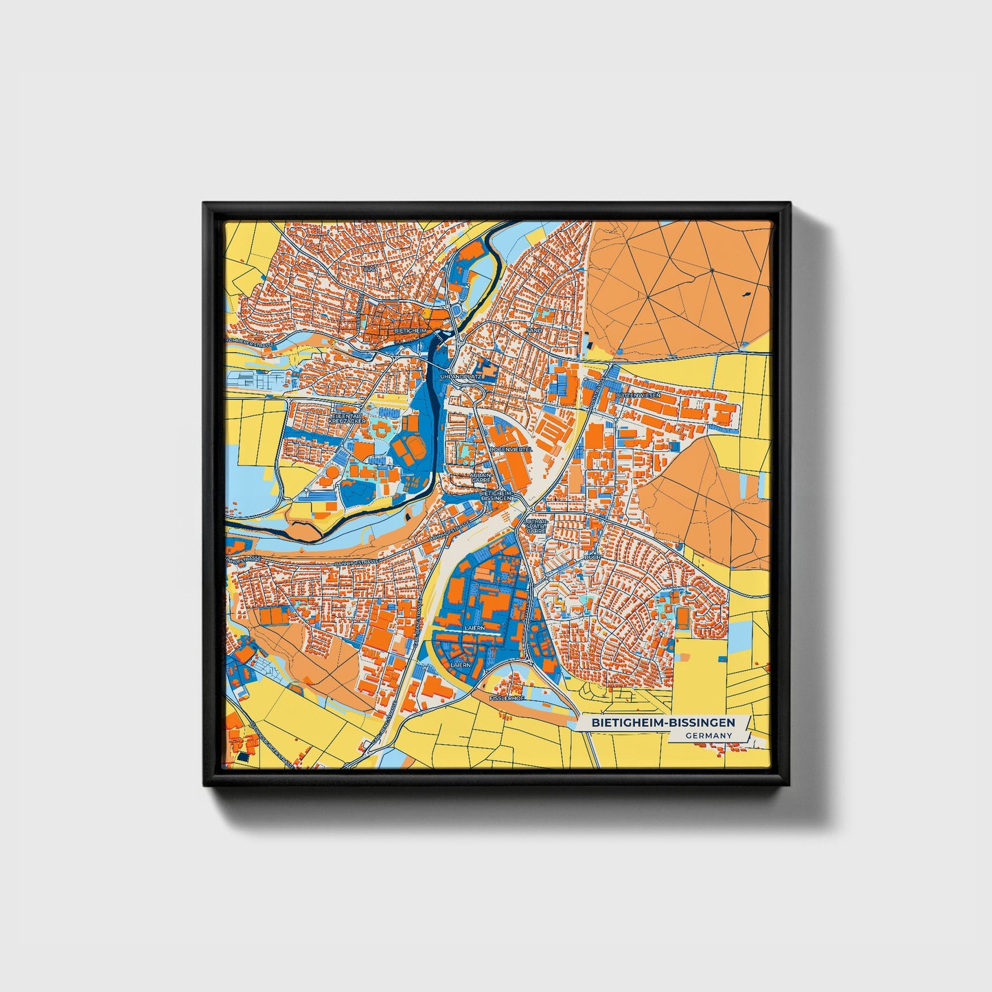 Bietigheim-Bissingen Germany Colorful City Map Canvas Print • Black Framed