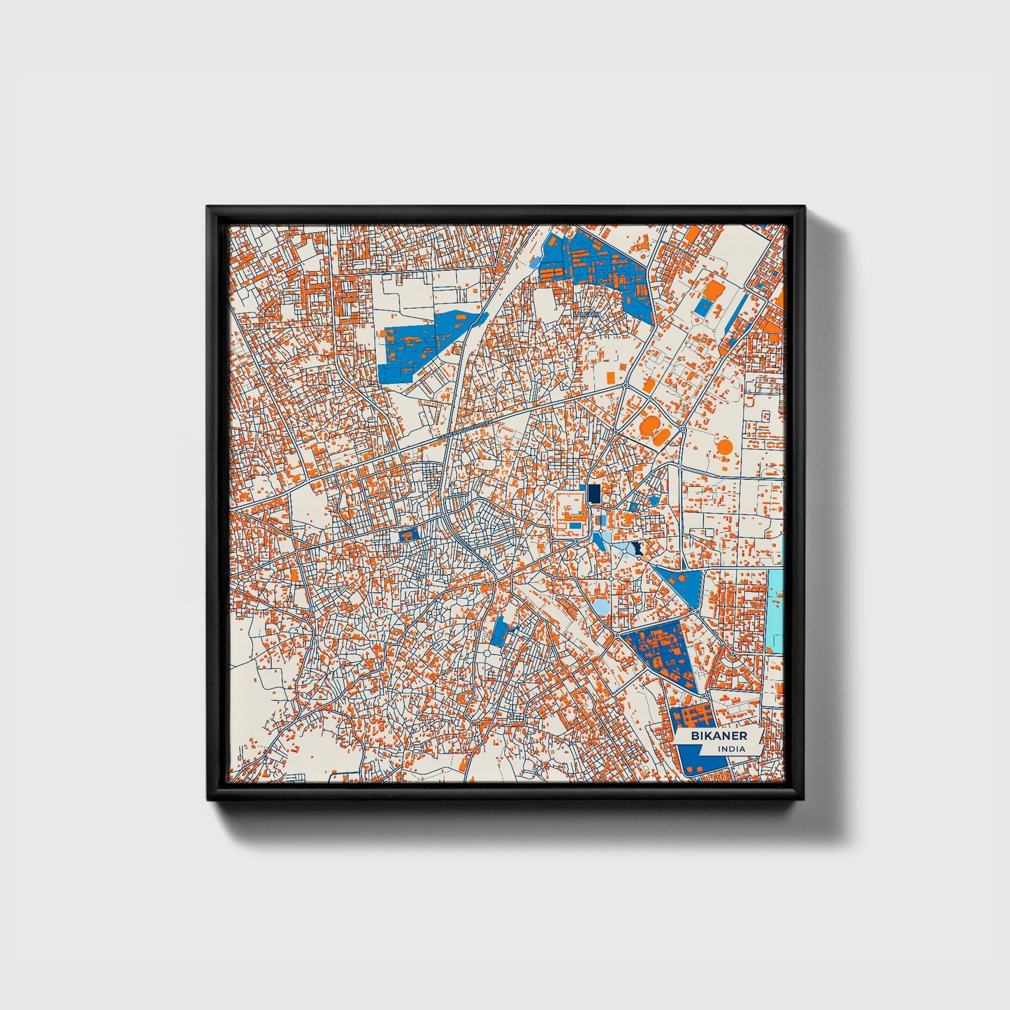 Bikaner India Colorful City Map Canvas Print • Black Framed