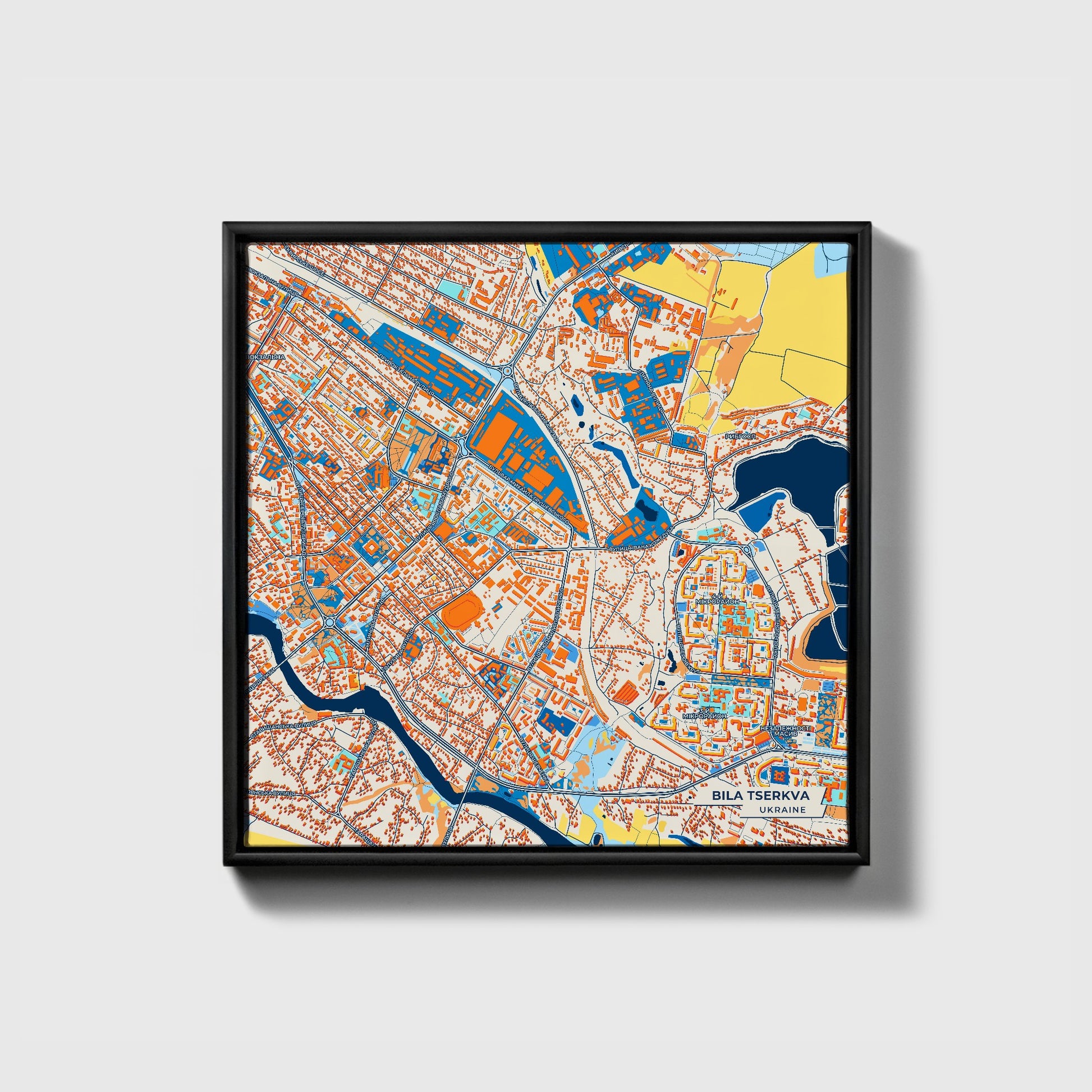Біла Церква Ukraine Colorful City Map Canvas Print • Black Framed