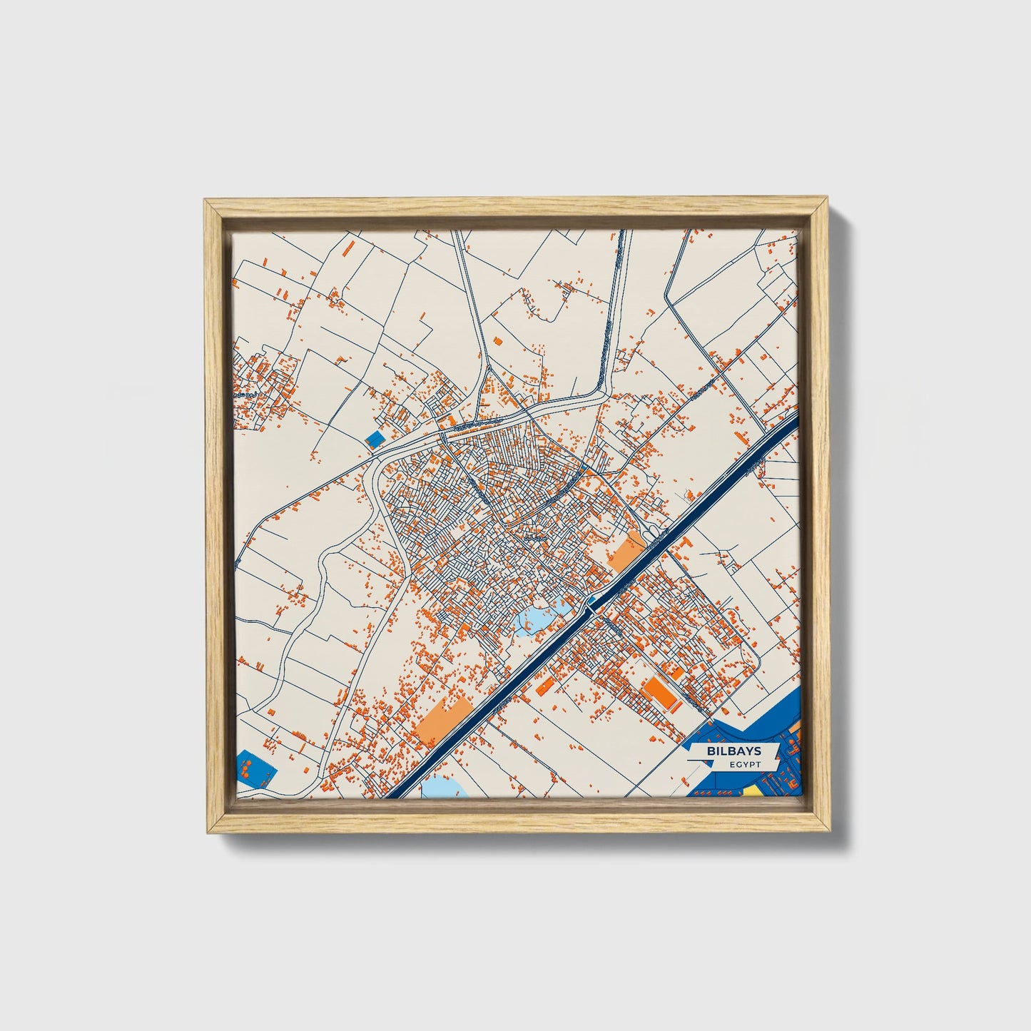 Bilbays Egypt Colorful City Map Canvas Print • Natural Wooden Framed