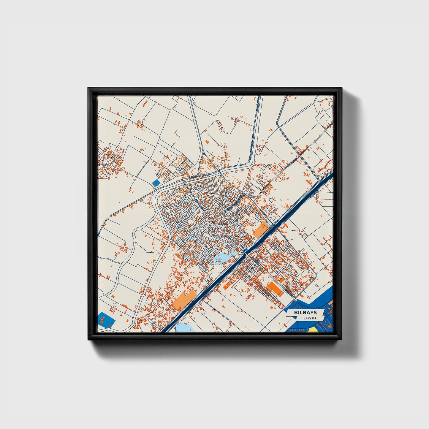 Bilbays Egypt Colorful City Map Canvas Print • Black Framed