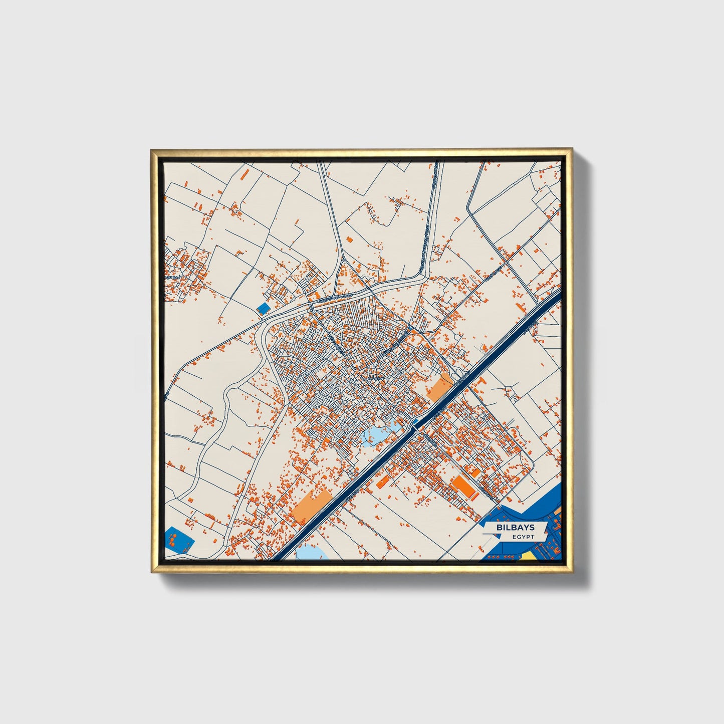 Bilbays Egypt Colorful City Map Canvas Print • Gold Framed