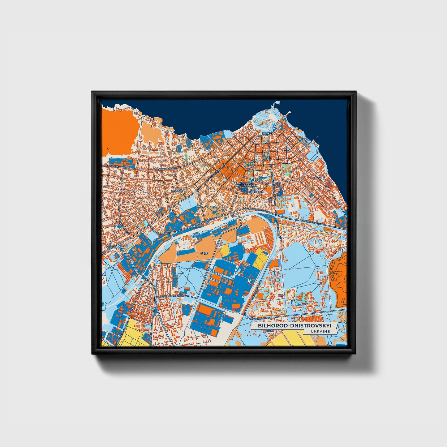 Білгород-Дністровський Ukraine Colorful City Map Canvas Print • Black Framed