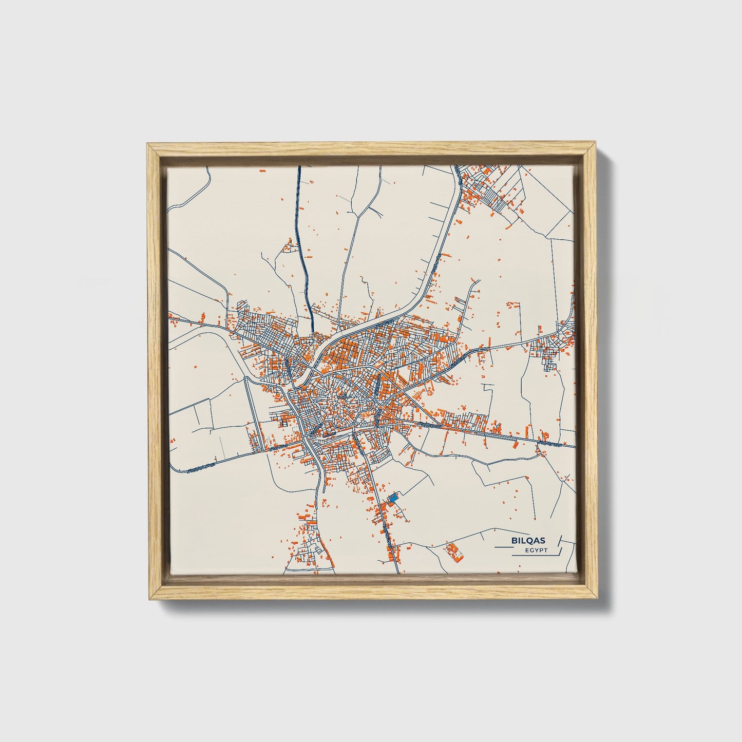 Bilqas Egypt Colorful City Map Canvas Print • Natural Wooden Framed