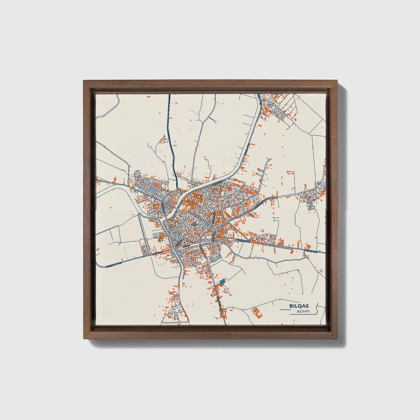 Bilqas Egypt Colorful City Map Canvas Print • Dark Wooden Framed