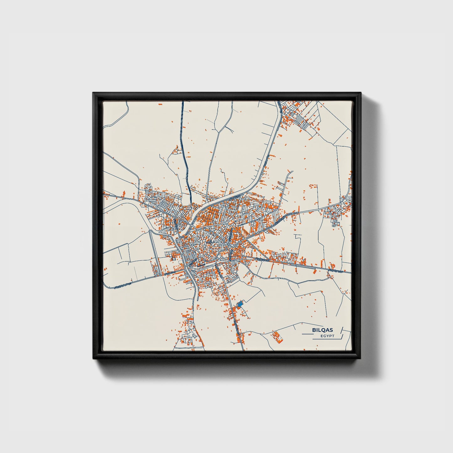 Bilqas Egypt Colorful City Map Canvas Print • Black Framed