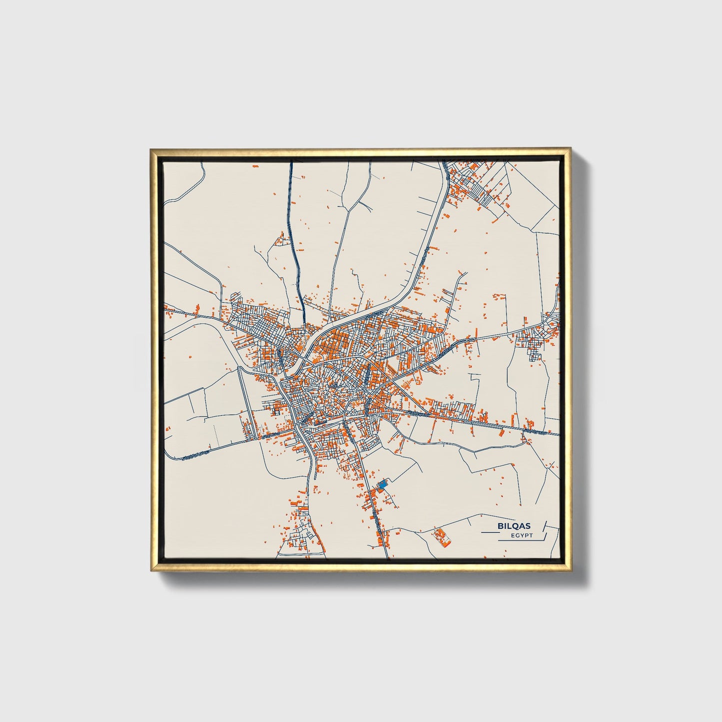 Bilqas Egypt Colorful City Map Canvas Print • Gold Framed