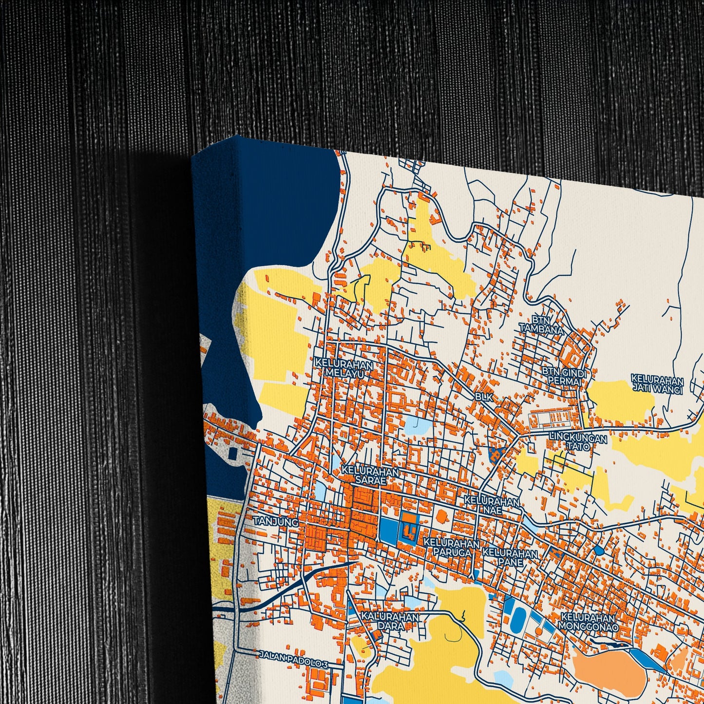 Bima Indonesia Colorful City Map Canvas Print Detail