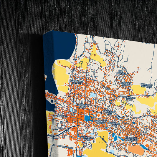 Bima Indonesia Colorful City Map Canvas Print Detail
