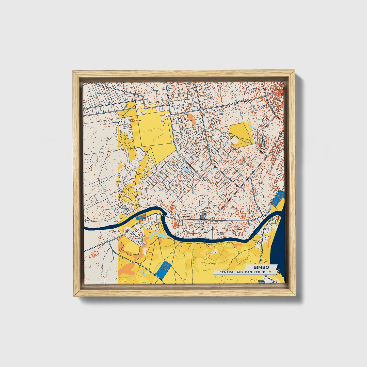 Bimbo Central African Republic Colorful City Map Canvas Print • Natural Wooden Framed
