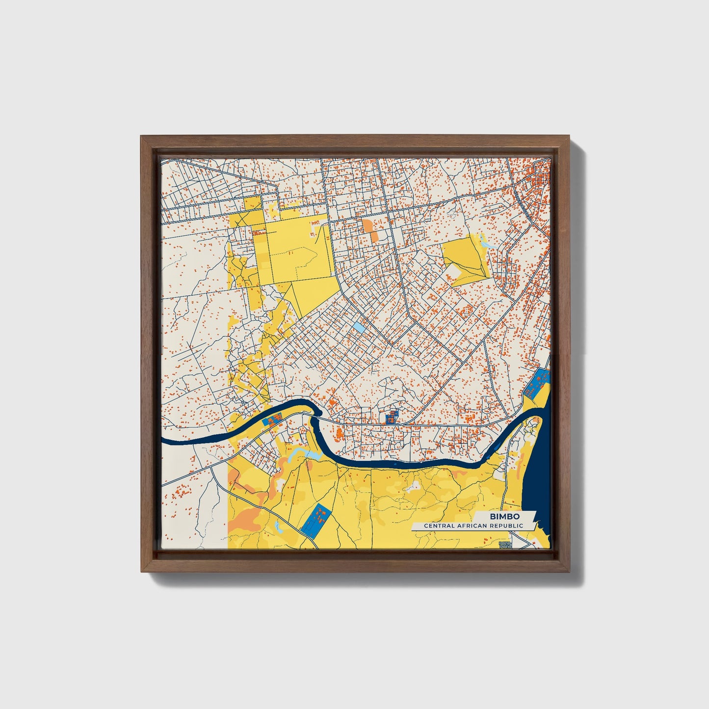 Bimbo Central African Republic Colorful City Map Canvas Print • Dark Wooden Framed