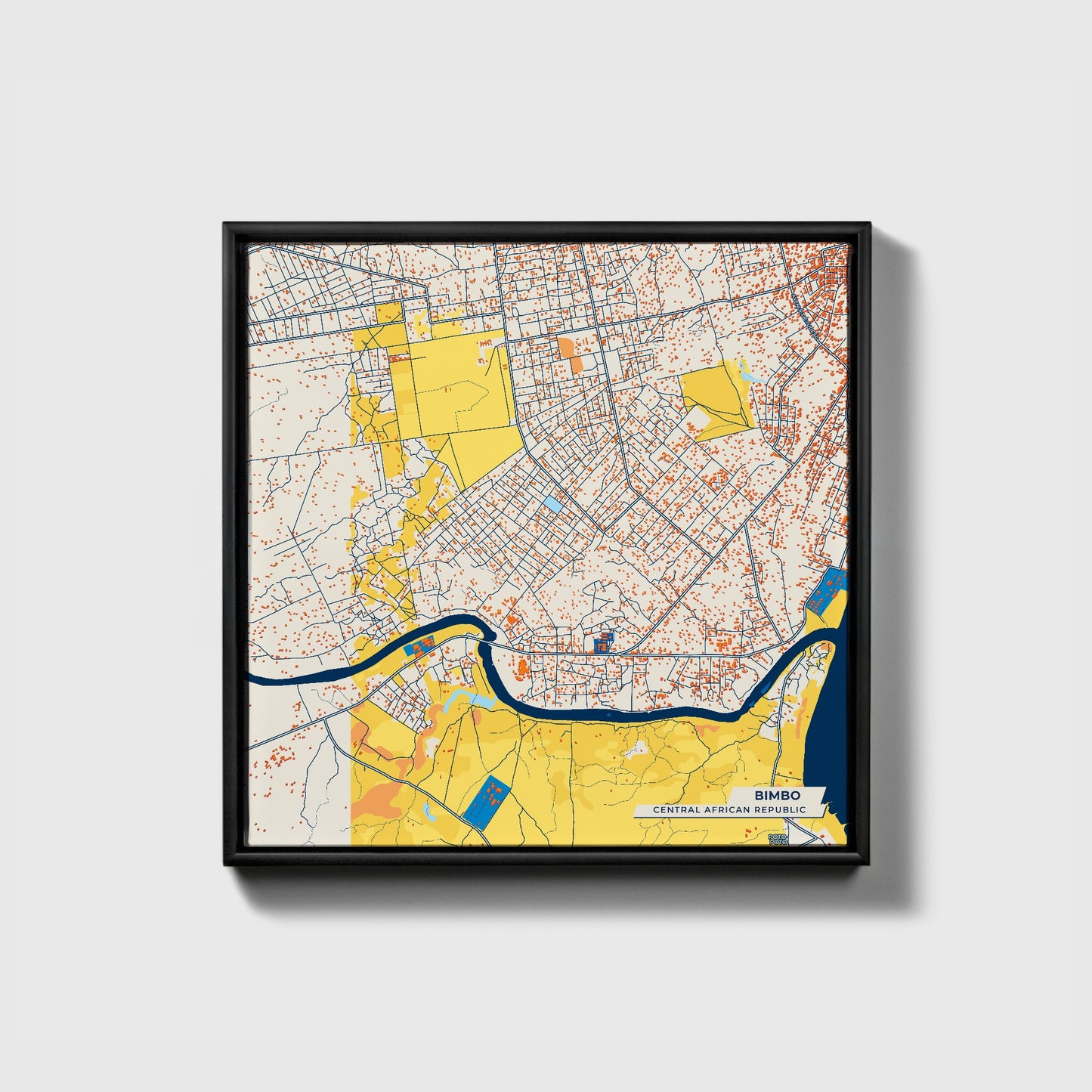 Bimbo Central African Republic Colorful City Map Canvas Print • Black Framed