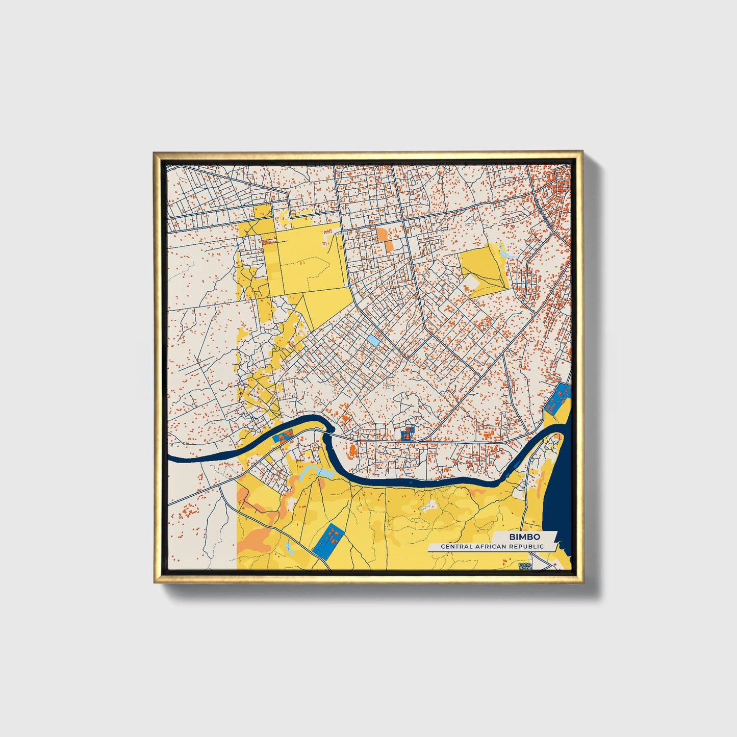 Bimbo Central African Republic Colorful City Map Canvas Print • Gold Framed