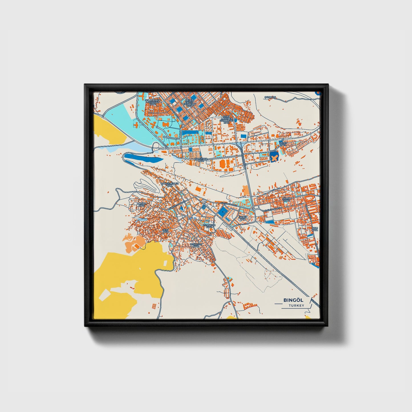 Bi̇ngöl Turkey Colorful City Map Canvas Print • Black Framed