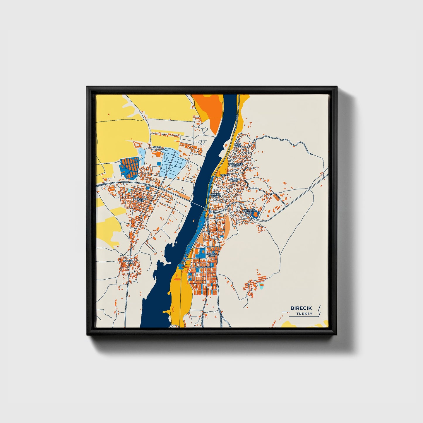 Bi̇reci̇k Turkey Colorful City Map Canvas Print • Black Framed