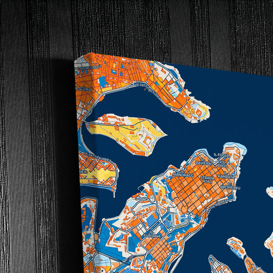 Birgu Malta Colorful City Map Canvas Print Detail