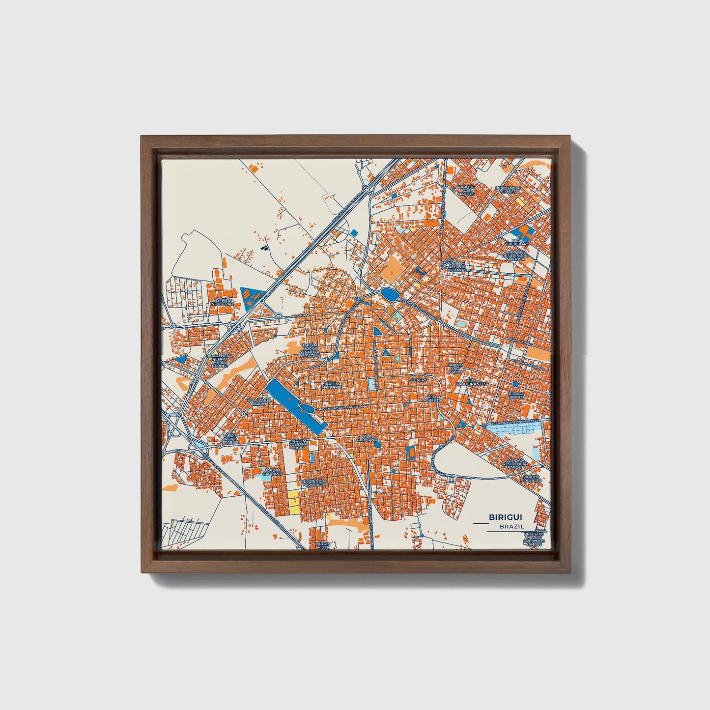 Birigui Brazil Colorful City Map Canvas Print • Dark Wooden Framed