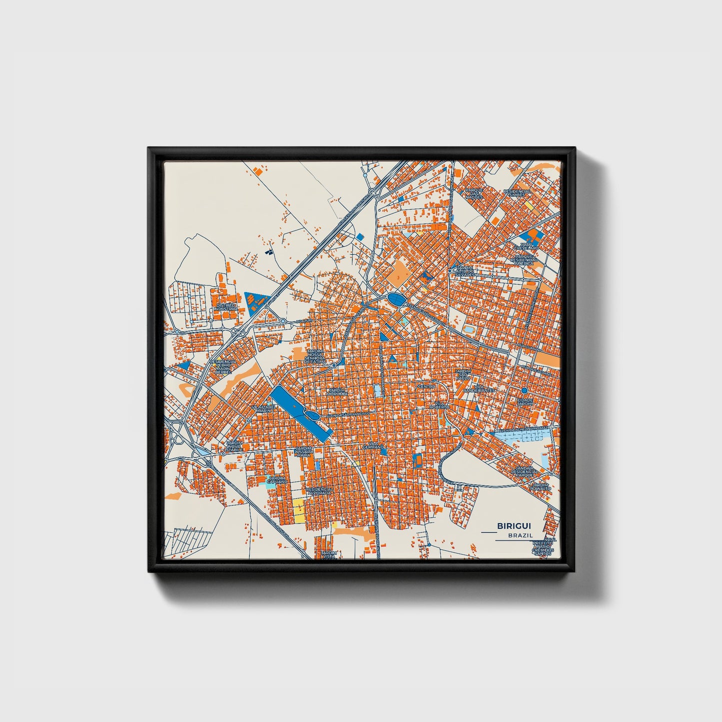 Birigui Brazil Colorful City Map Canvas Print • Black Framed