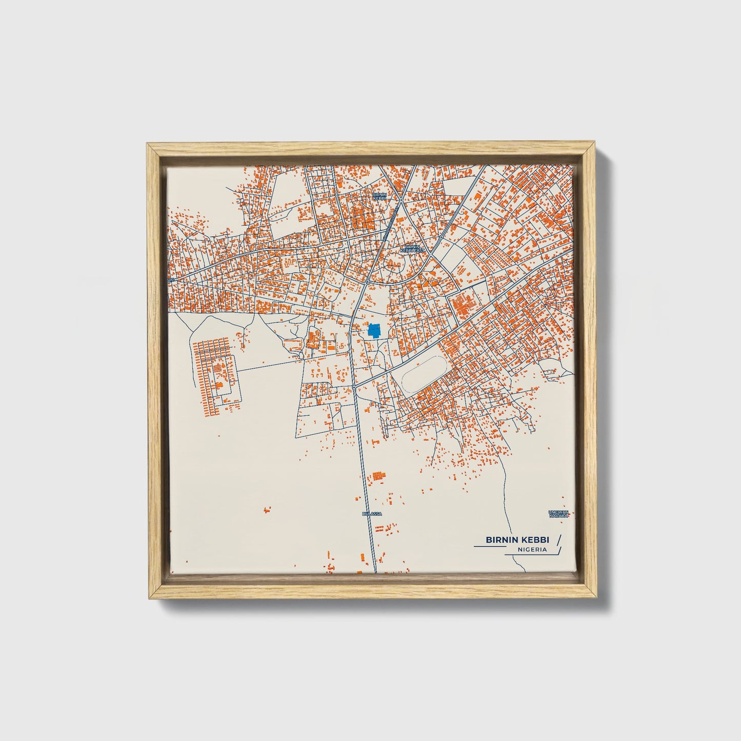 Birnin Kebbi Nigeria Colorful City Map Canvas Print • Natural Wooden Framed
