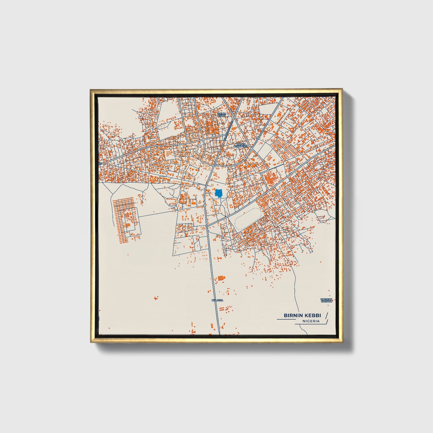 Birnin Kebbi Nigeria Colorful City Map Canvas Print • Gold Framed