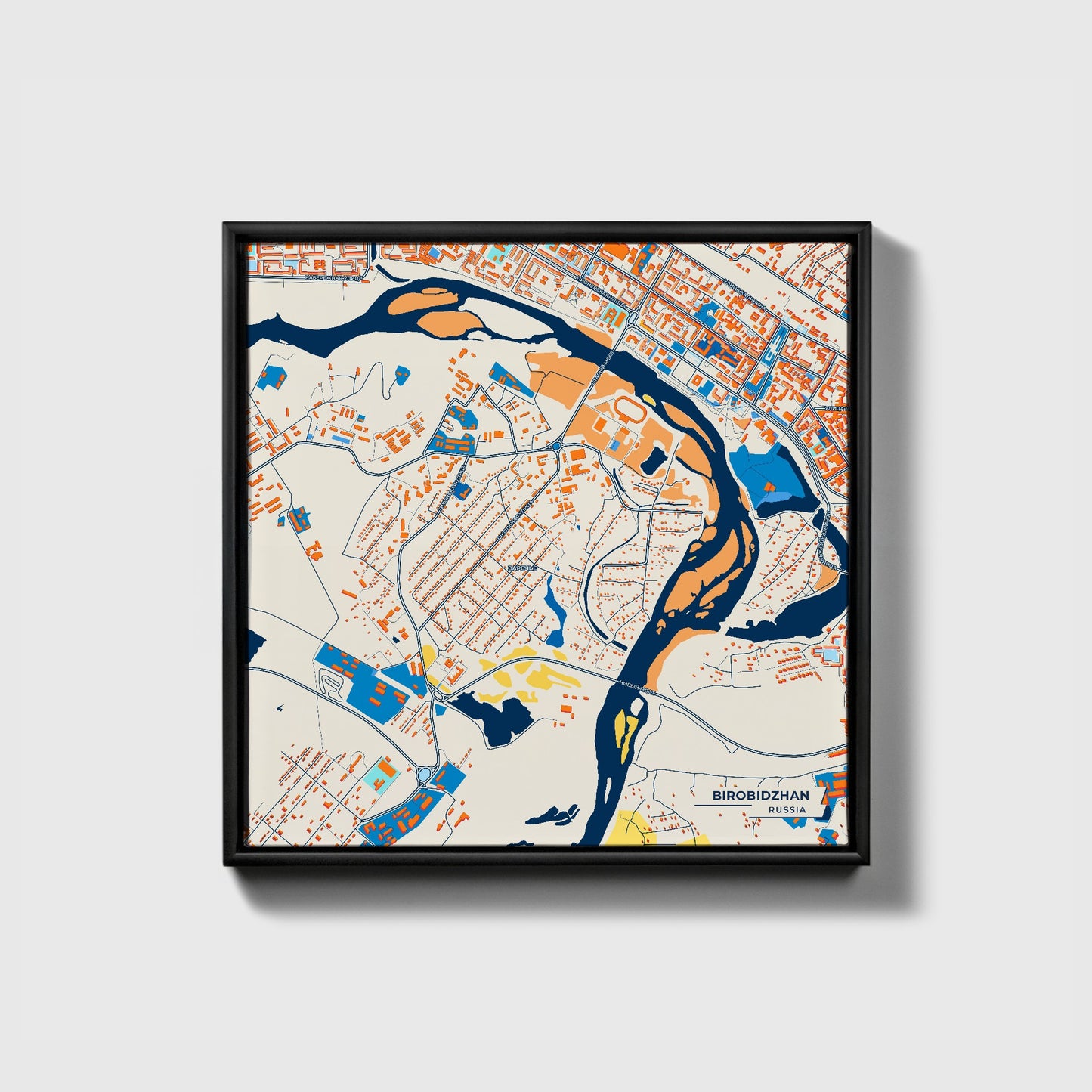 Биробиджан Russia Colorful City Map Canvas Print • Black Framed