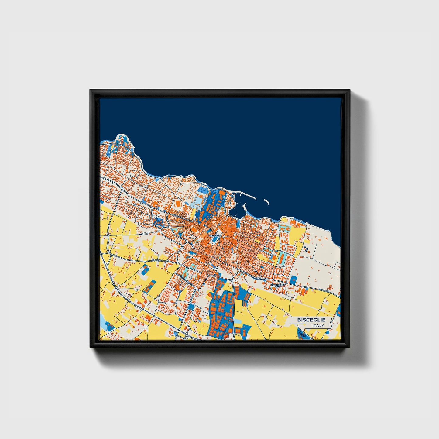 Bisceglie Italy Colorful City Map Canvas Print • Black Framed