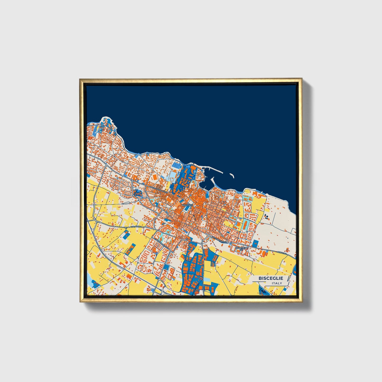 Bisceglie Italy Colorful City Map Canvas Print • Gold Framed