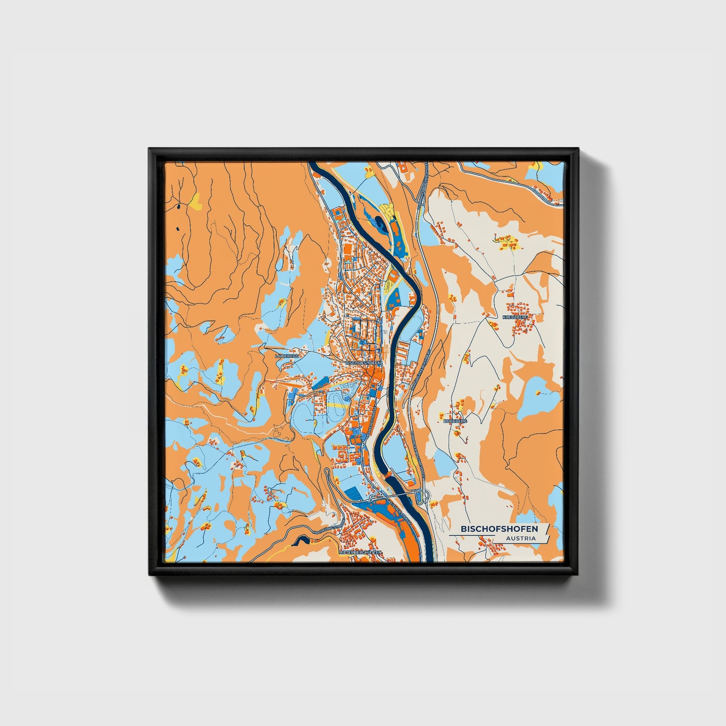 Bischofshofen Austria Colorful City Map Canvas Print • Black Framed