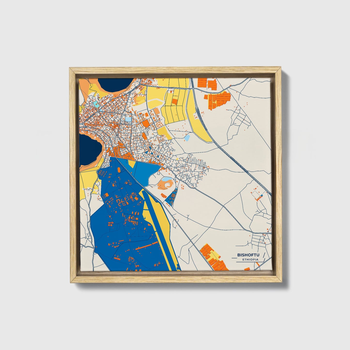 Bishoftu Ethiopia Colorful City Map Canvas Print • Natural Wooden Framed