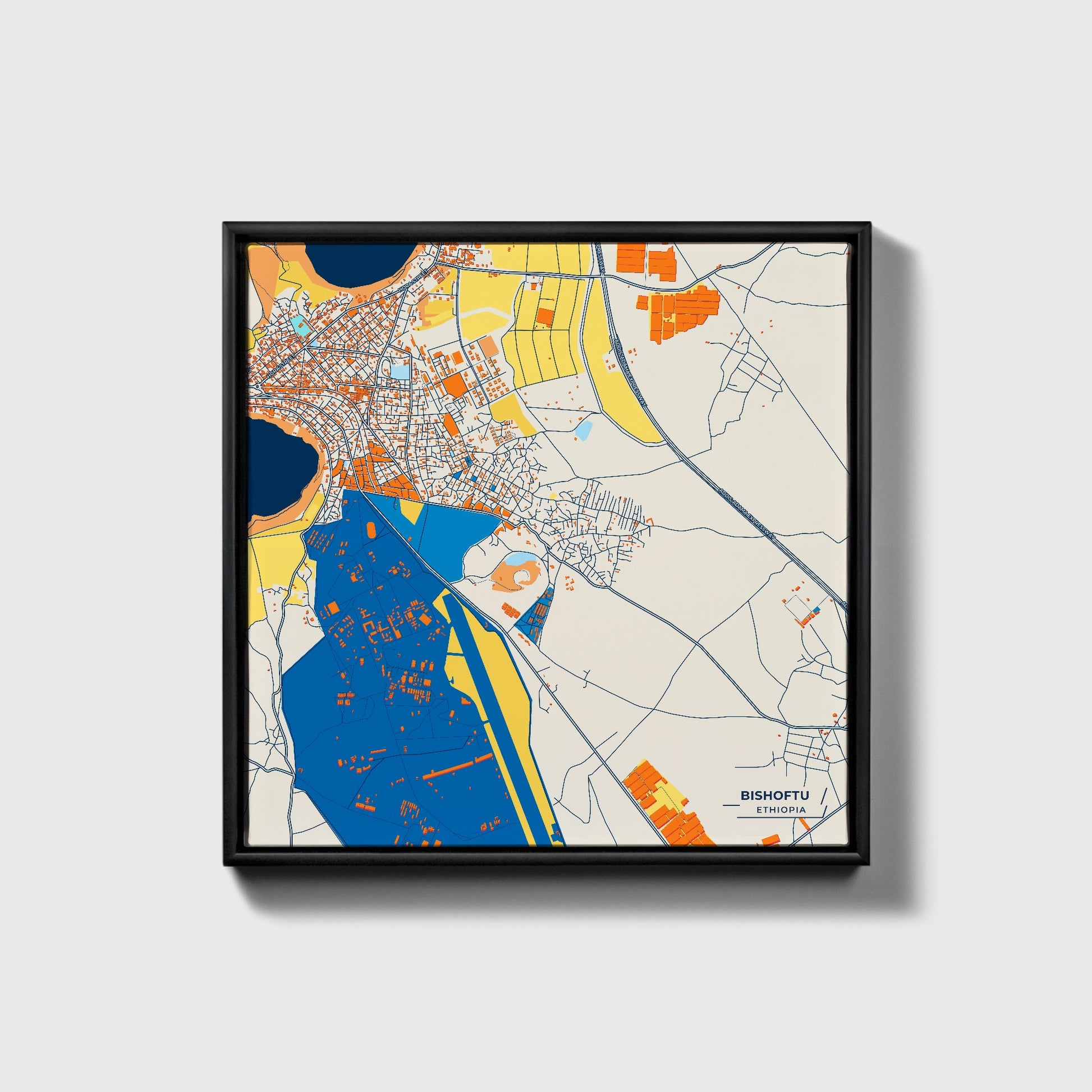 Bishoftu Ethiopia Colorful City Map Canvas Print • Black Framed