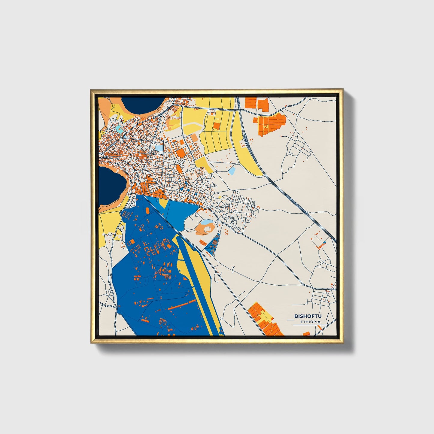 Bishoftu Ethiopia Colorful City Map Canvas Print • Gold Framed