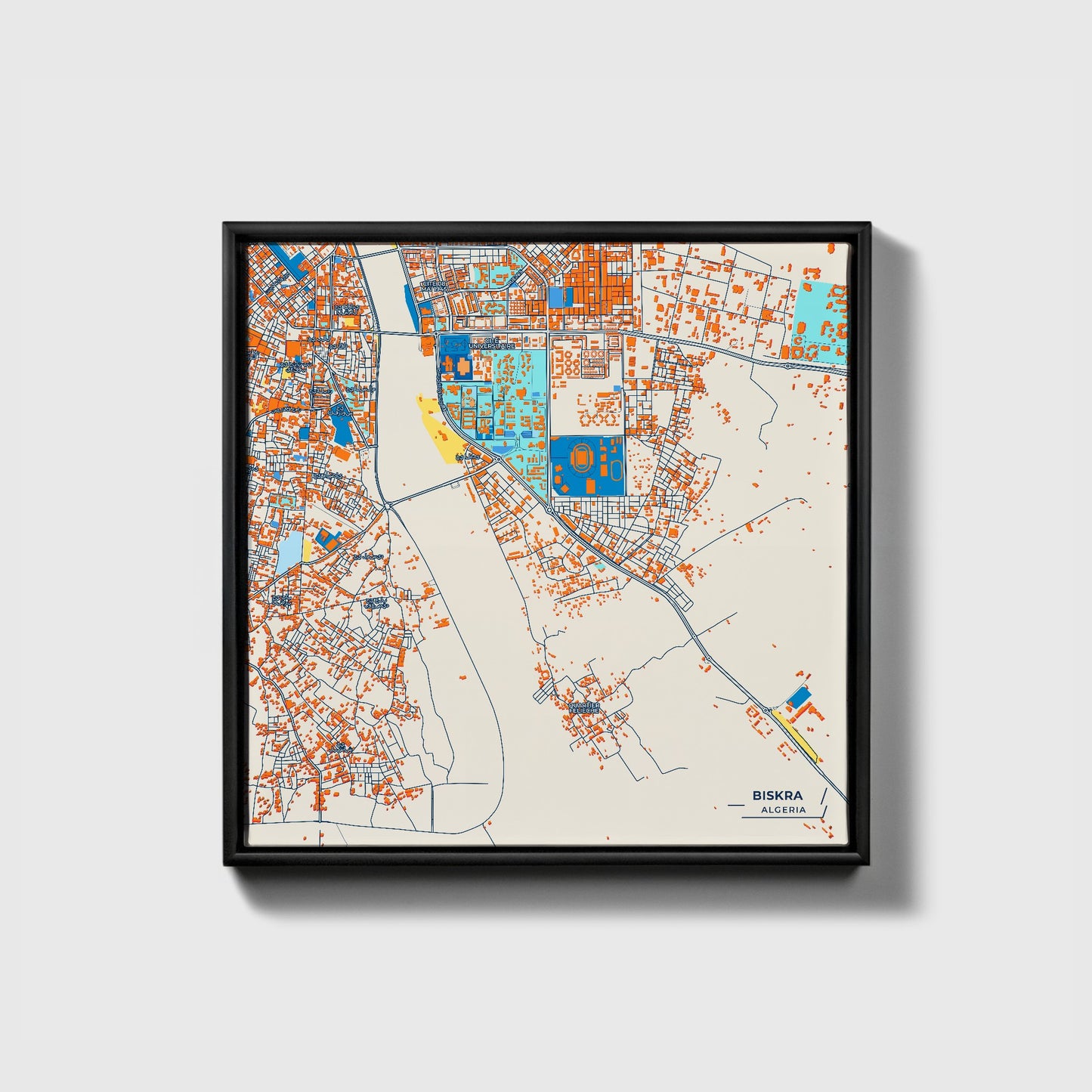 Biskra Algeria Colorful City Map Canvas Print • Black Framed