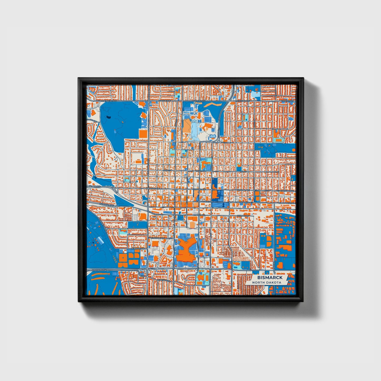 Bismarck North Dakota Colorful City Map Canvas Print • Black Framed
