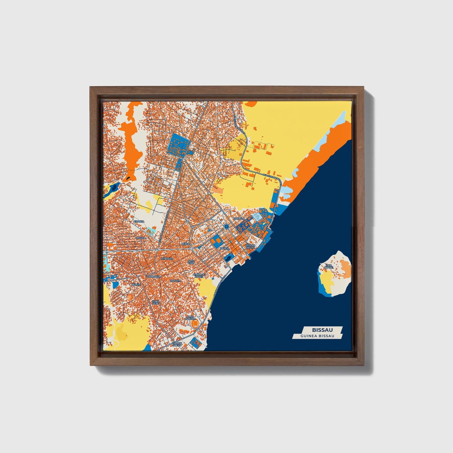 Bissau Guinea Bissau Colorful City Map Canvas Print • Dark Wooden Framed