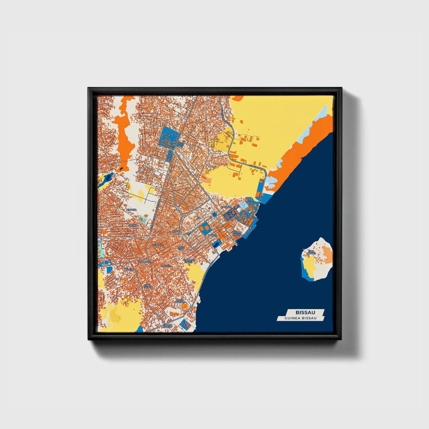 Bissau Guinea Bissau Colorful City Map Canvas Print • Black Framed