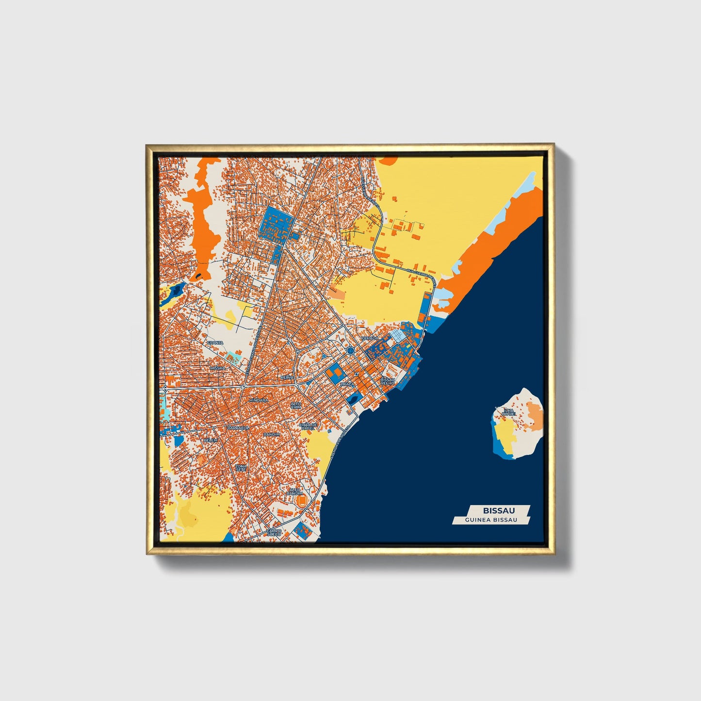 Bissau Guinea Bissau Colorful City Map Canvas Print • Gold Framed