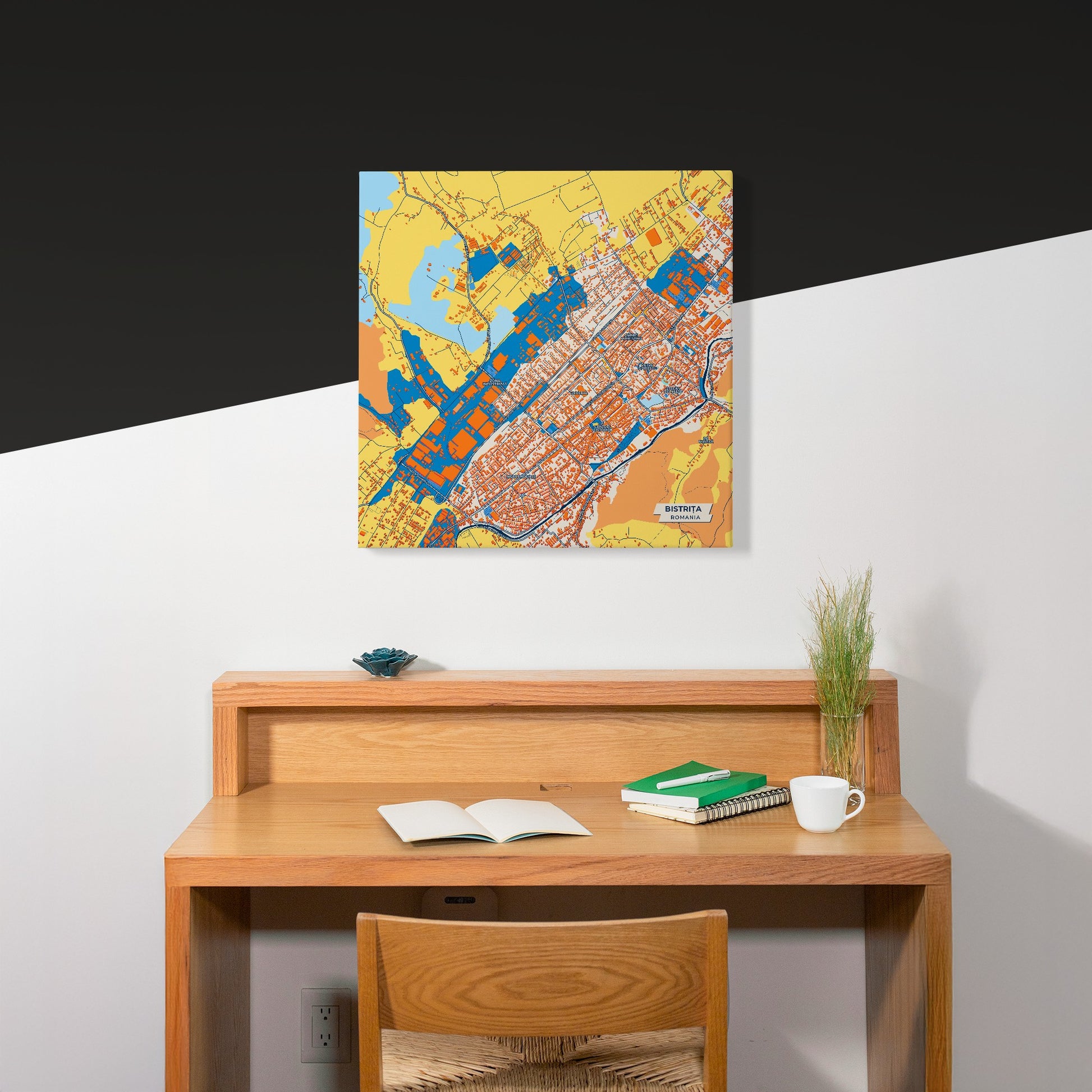 Bistrița Romania Colorful City Map Canvas Print Scene