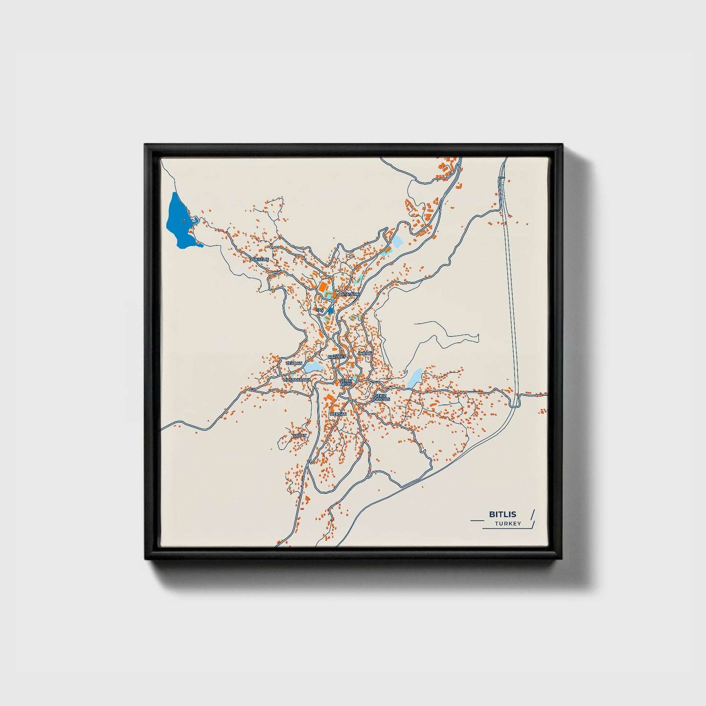 Bi̇tli̇s Turkey Colorful City Map Canvas Print • Black Framed