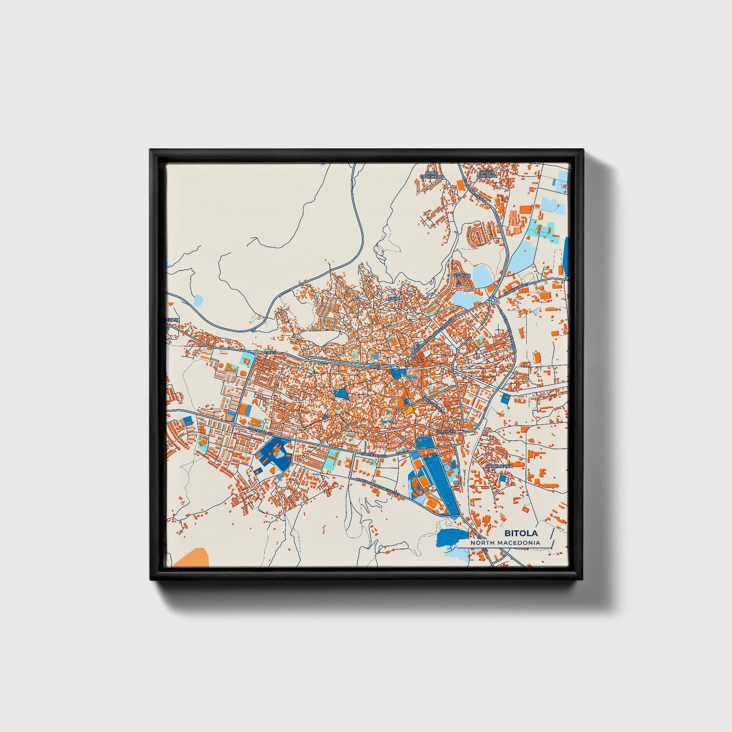 Bitola North Macedonia Colorful City Map Canvas Print • Black Framed