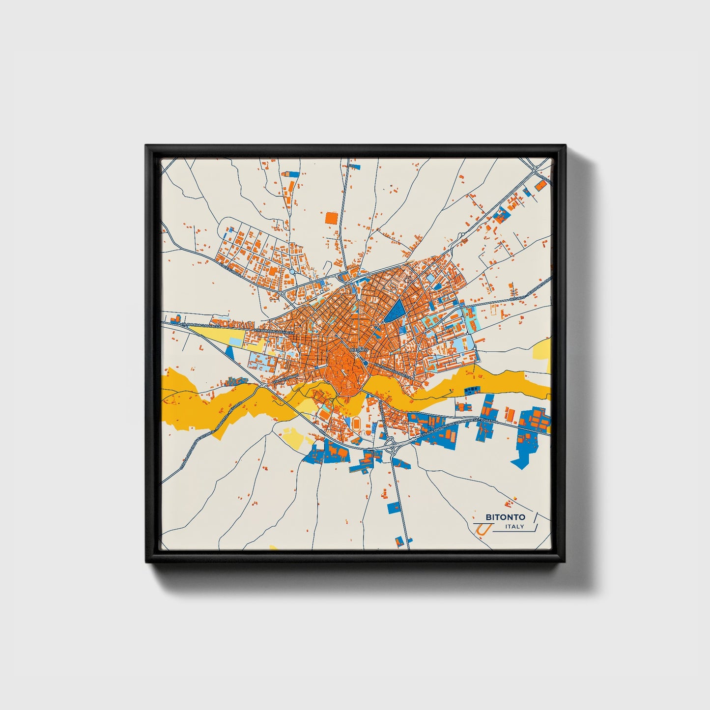Bitonto Italy Colorful City Map Canvas Print • Black Framed