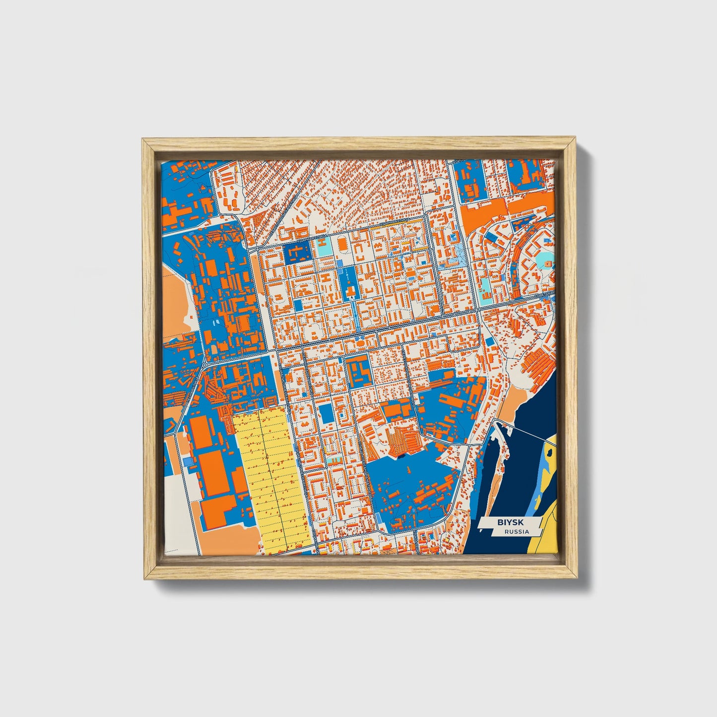 Бийский Russia Colorful City Map Canvas Print • Natural Wooden Framed