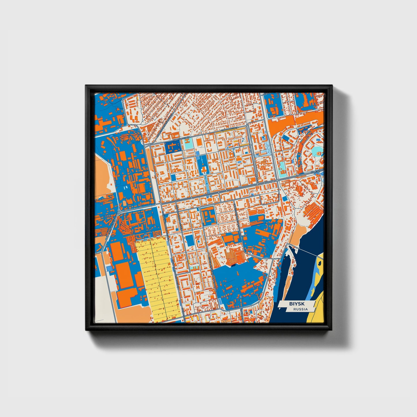 Бийский Russia Colorful City Map Canvas Print • Black Framed