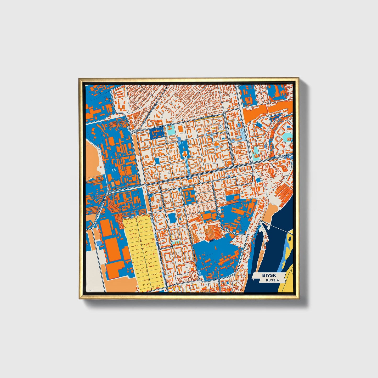 Бийский Russia Colorful City Map Canvas Print • Gold Framed