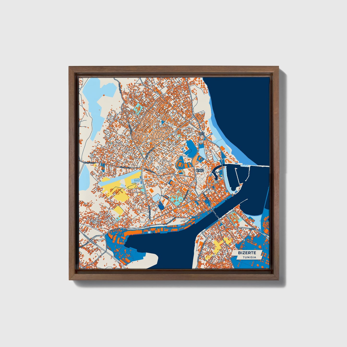 Bizerte Tunisia Colorful City Map Canvas Print • Dark Wooden Framed