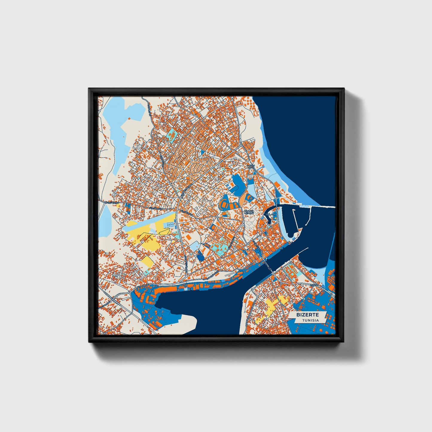Bizerte Tunisia Colorful City Map Canvas Print • Black Framed
